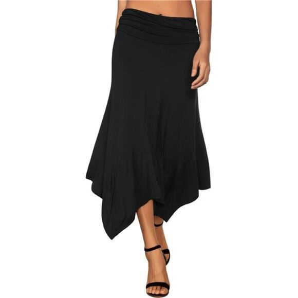 Women's Flowy Handkerchief Hemline Midi Skirt - Picture 1 of 7